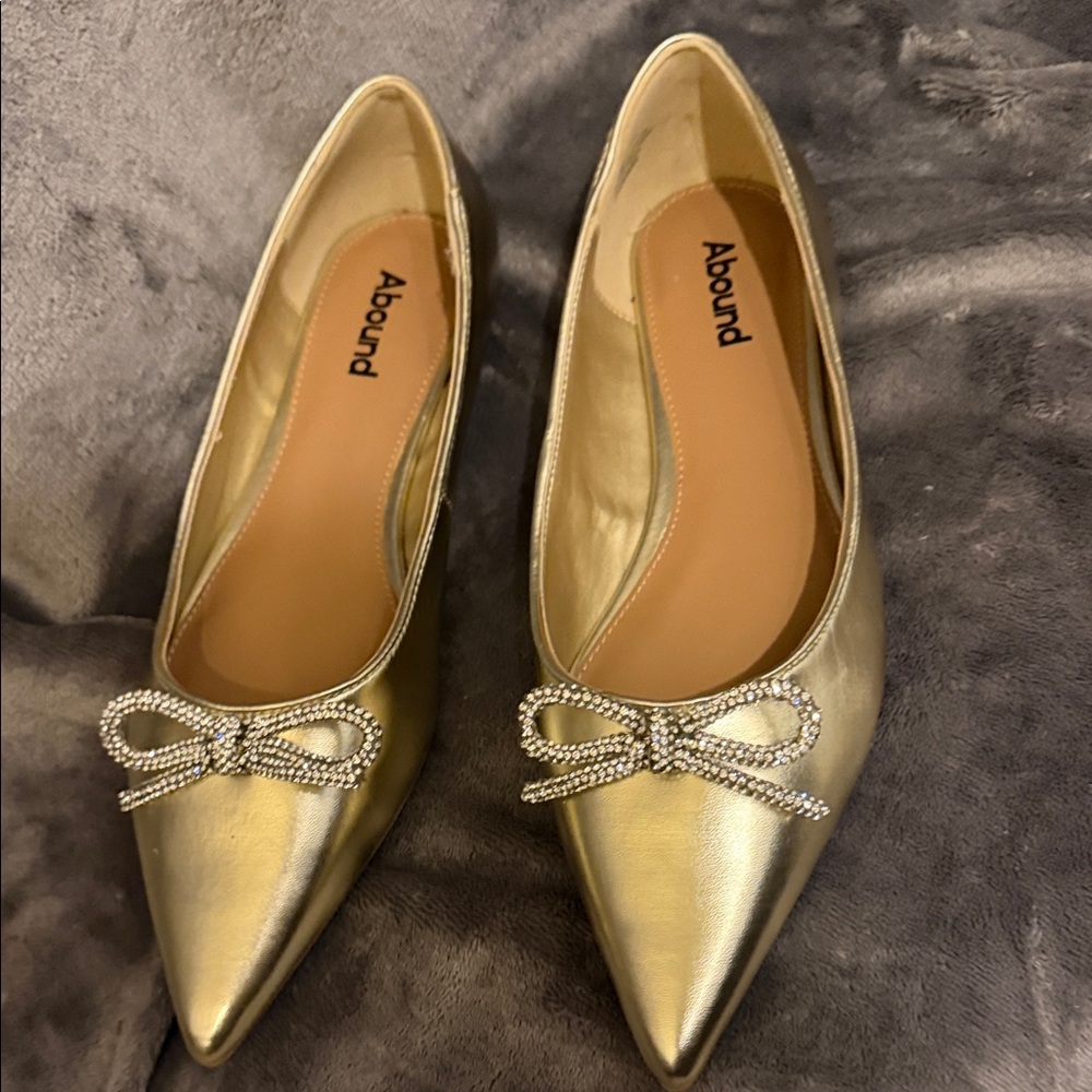 Abound Metallic Gold Flats with Rhinestone Bow - Picture 2 of 5